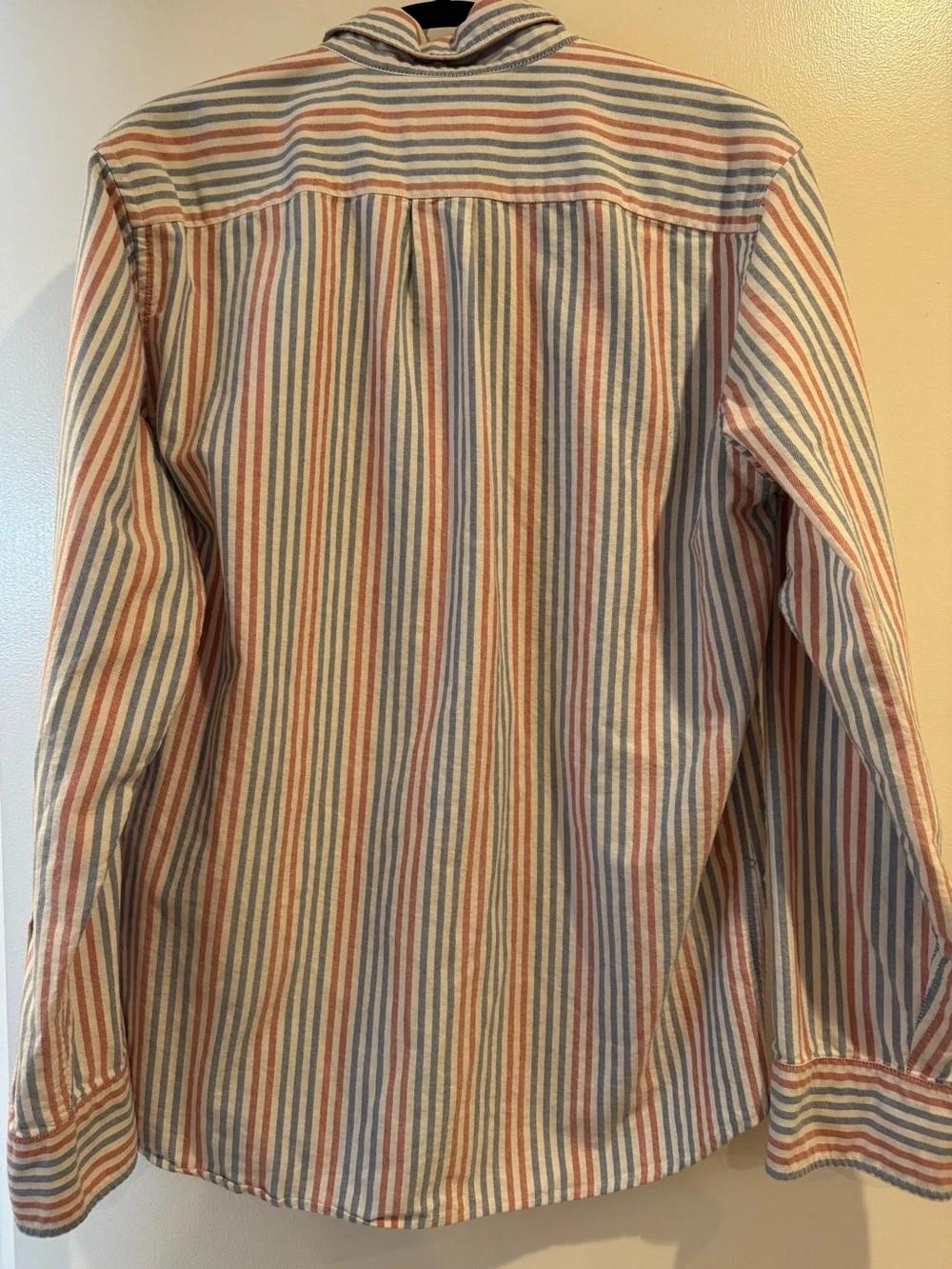 J. Crew Men's Long-Sleeve Striped Button-Down in Blue, Red & Cream